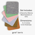 Graf Lantz - Bierfilzl Merino Wool Square Coasters Set of 6 - Chic (4"x4"x5mm) - Absorbs 30% of Weight - Natural German Wool - Heat Resistant, Sustainable, Reusable - Home Decor & Coffee Table Decor