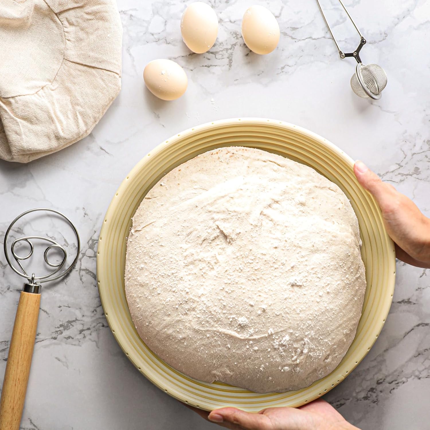 Banneton Bread Proofing Basket Set,11" Round Sourdough Bread Baking Supplies, Sourdough Starter Kit with Bread Lame,Danish Whish, Bowl Scraper,Dough Whisk for Bread Making