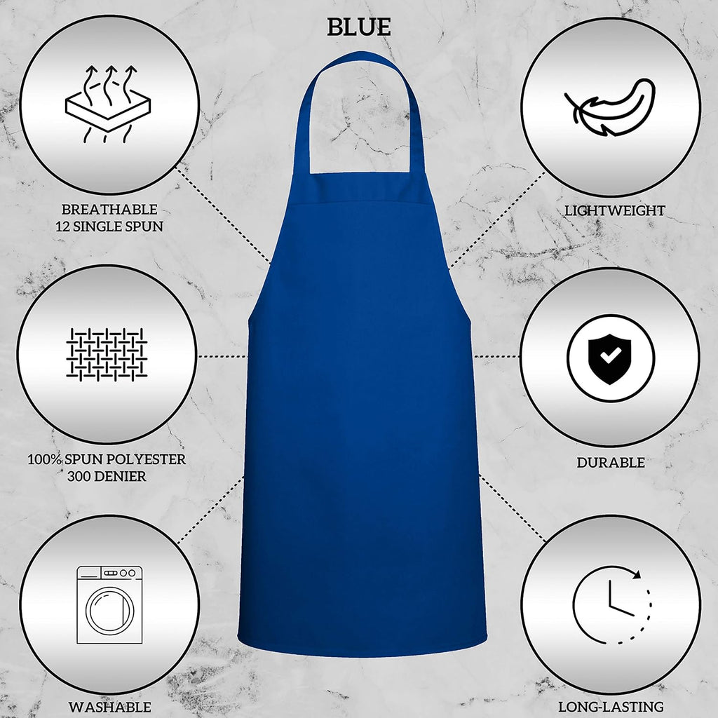 GREEN LIFESTYLE 12 Pack Professional Chef Apron – Grilling Aprons for Men, Waterproof Cooking Apron for BBQ, Work or Restaurant Use, Kitchen Aprons for Women – Royal Blue, No Pockets
