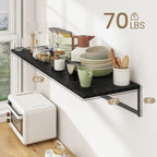 Dreamland Floating Shelves for Wall, 12 Inch Deep Floating Shelves Set of 2, 48W x 12D Large Wall Shelf with Sturdy Metal Brackets for Living Room, Bathroom, Bedroom and Kitchen, Black