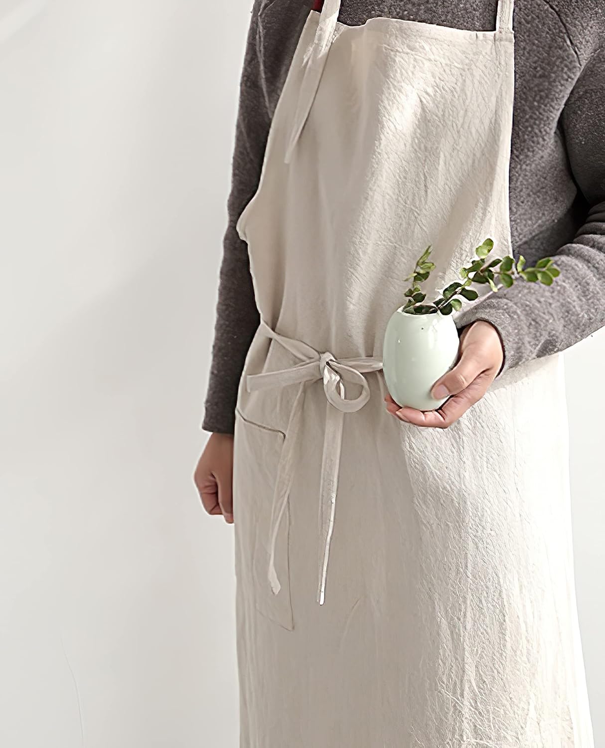 HANEE Kitchen Apron for Women & Men (9 Colors) Linen Cooking Aprons with pocket