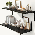 Fun Memories Floating Shelves for Wall, 12 Inch Deep Floating Shelves Set of 2, Wall Mounted Shelf with Metal Brackets, Rustic Wood Wide Shelf for Bathroom, Kitchen and Living Room, Black, 36W x 12D