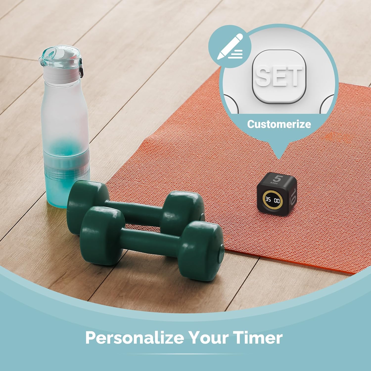 KADAMS Pomodoro Cube Timer Productivity Visual Timer - 5/10/25/50 Min Rotating Countdown, Customize Countup Silent Mode- for Work Study Cook Workout Kitchen Back to School Classroom (Black 2 Pack)