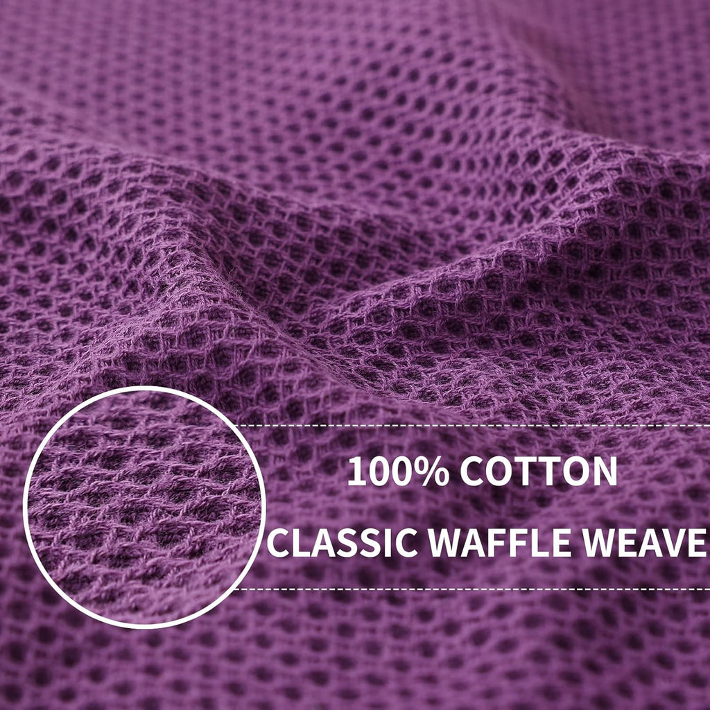 Homaxy 100% Cotton Waffle Weave Kitchen Dish Towels, Ultra Soft Absorbent Quick Drying Cleaning Towel, 13 x 28 Inches, 4-Pack, Purple