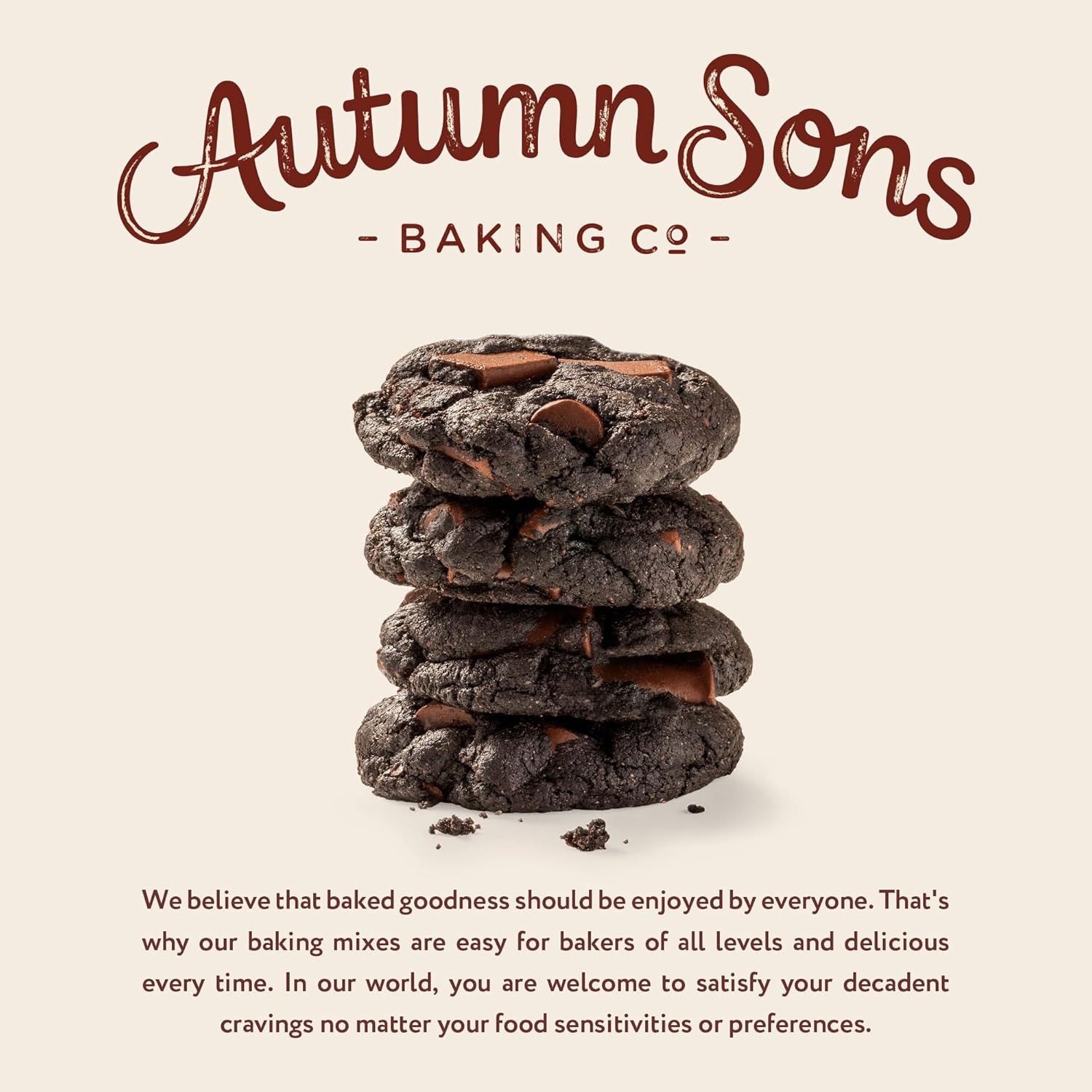 Autumn Sons Baking Co. Gluten Free Double Chocolate Chunk Cookie Mix. Vegan Plant Based Baking Mix. Free From 11 Common Allergens. Dairy Free, Nut Free, Soy Free, Non GMO 9.3 oz (Pack of 3)