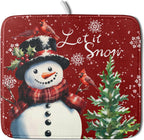 Let It Snow Winter Snowflake Red Dish Drying Mat for Kitchen Counter,Xmas Trees Snowman Cardinal Bird Drying Mat 16 x 18 Inch with High Absorbent Microfiber Drainer Mat for Coffee Bar