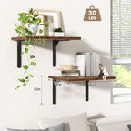 Fun Memories Rustic Brown 12 Inch Deep Floating Shelves Set of 2, Wall Mounted Shelf with Metal Brackets, Rustic Wood Wall Shelf for Bathroom, Kitchen and Living Room