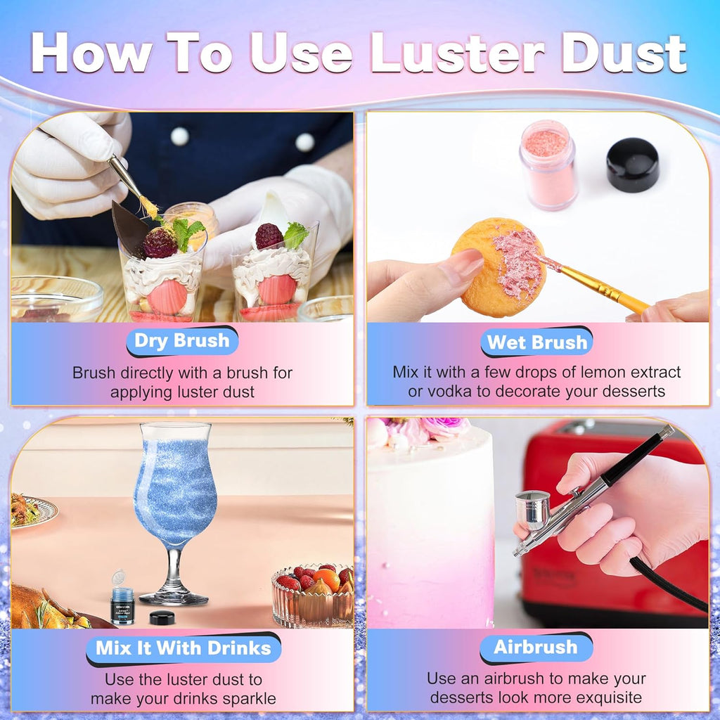 Edible Glitter for Cocktails Cakes Drinks, Rose Gold Edible Glitter, Gold Edible Glitter, Blue Edible Glitter, Purple Edible Glitter, Luster Dust Edible Drink Glitter Spray 4 Colors