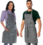 Under NY Sky Chef Apron – Professional Gray Twill – Cotton Straps - Smart Pockets - Adjustable for Men and Women – Pro Chef, Cook, Kitchen, Baker, Barista, Bartender, Server Aprons