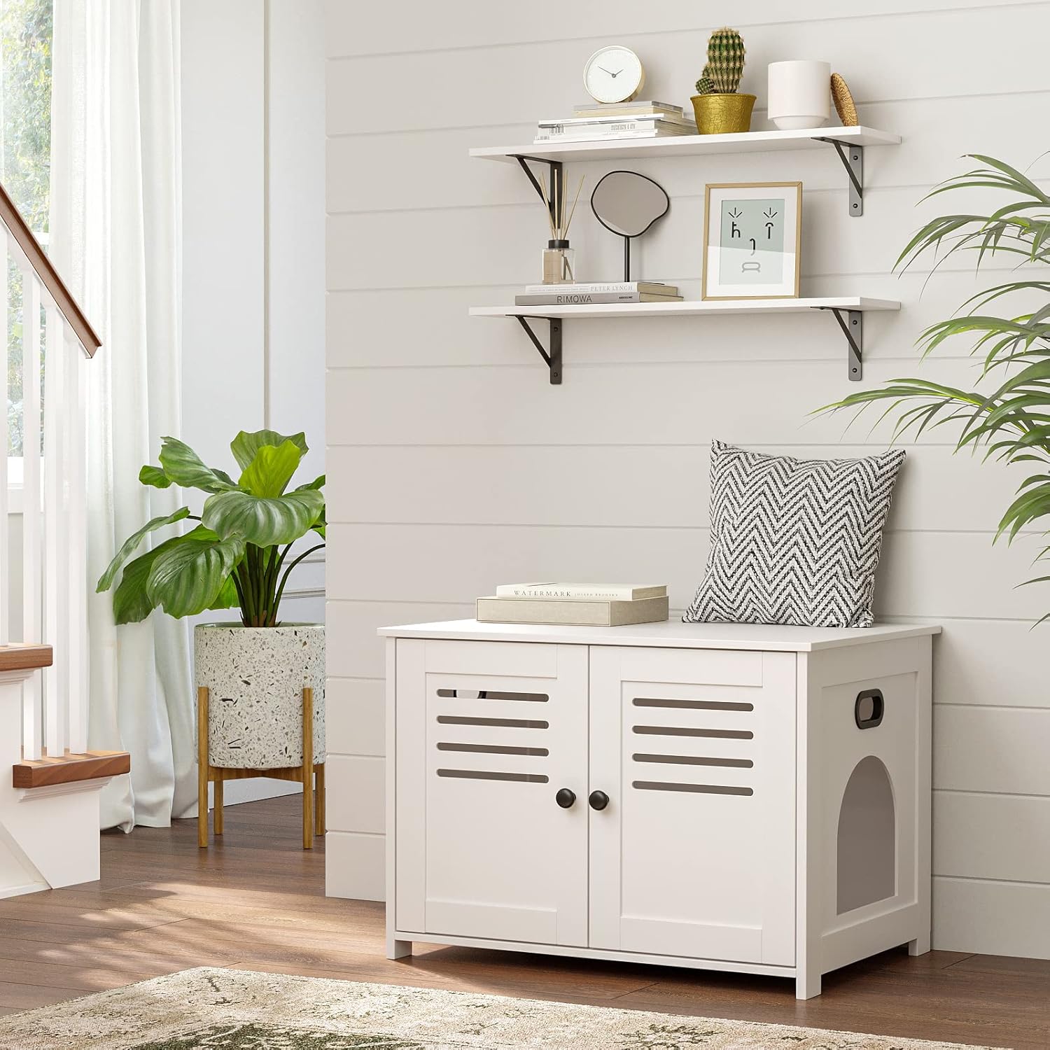 DINZI LVJ Long Wall Shelves, 24 Inch White Floating Shelves Set of 2, Easy-to-Install, Wall Storage Ledges with Sturdy Metal Brackets for Living Room, Bathroom, Bedroom, Kitchen, White