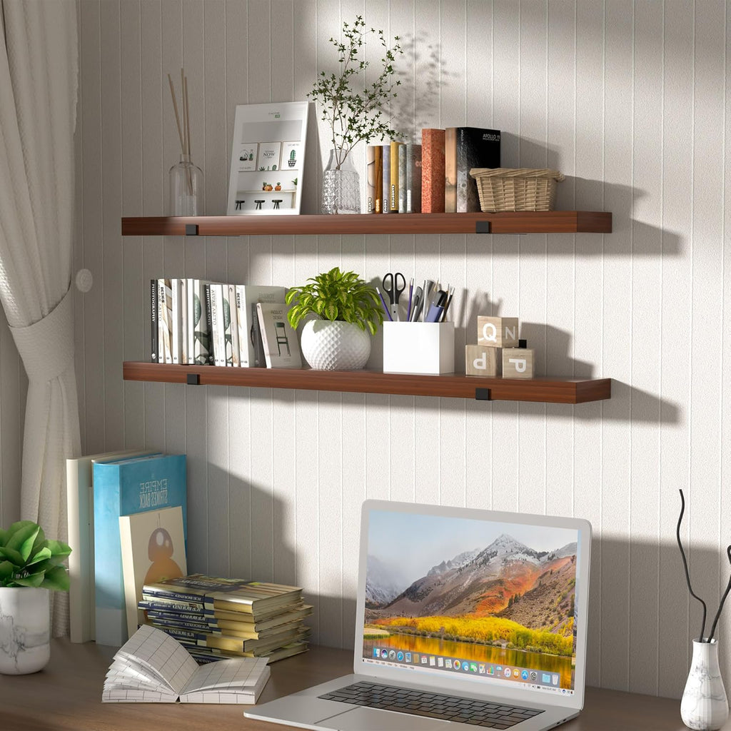 CONSDAN Floating Shelves for Wall Mounted Book Shelf Hanging Shelves Floating Bookshelf for Bedroom, Bathroom, Living Room, Kitchen USA Grown Solid Hardwood, Dark Maple 30x7.5x1.5 in (Set of 3)