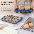 Silicone Muffin Pan with Metal Frame, Non Stick Silicone Cupcake Pan with Handles Regular 12 Cup, BPA Free Silicon Muffin Tin Tray for baking, egg bites, Cupcake Mold Grey