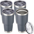 30 oz Tumbler with Lid Stainless Steel Tumblers Bulk Vacuum Insulated Cup Reusable Powder Coated Travel Mug Double Wall Leak Proof Cups Keep Cold Drinks for 12 Hours Gray, Set of 4