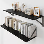 Heimlove Black Deep Floating Shelves for Wall, 30W x 8D Wood Wall Shelves Set of 2, Wide Floating Bookshelf for Living Room, Kitchen, Office, Bedroom and Decor Storage, with Metal Bracket - Black