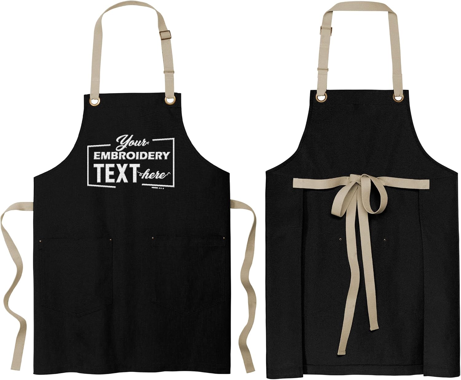 TEEAMORE Custom Embroidered Kitchen Apron Add Your Name Logo Design Cooking Baking Kitchen Chef Apron Gifts
