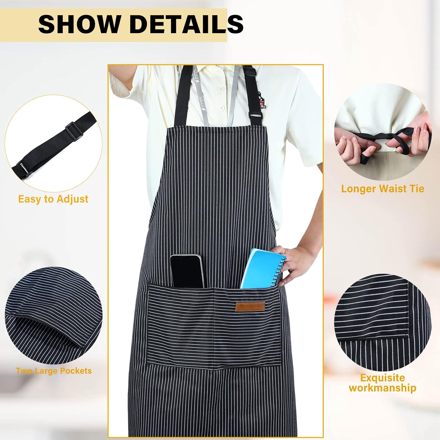 Handepo 4 Pcs Kitchen Cooking Aprons with Pockets Adjustable Waterproof Baking Apron for Women Men, Chef,BBQ, Christmas Gift