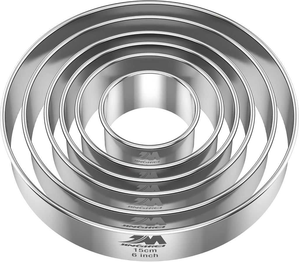 M JNGMEI 6 Pieces Stainless Steel Cookie Biscuit Cutter Set 2'', 3'',3.5'', 4'',5''and6'' Biscuit Plain Edge Round Cutters large Sizes Shape Molds Ranging from 2-6 Inches Multiple Sizes