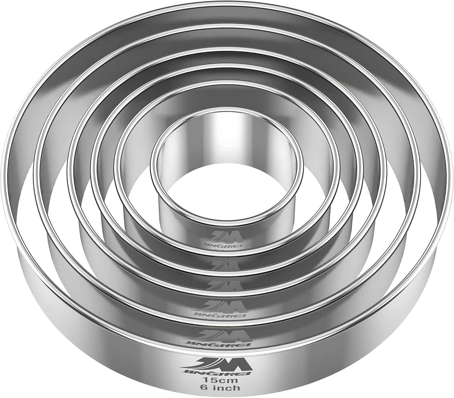 M JNGMEI 6 Pieces Stainless Steel Cookie Biscuit Cutter Set 2'', 3'',3.5'', 4'',5''and6'' Biscuit Plain Edge Round Cutters large Sizes Shape Molds Ranging from 2-6 Inches Multiple Sizes