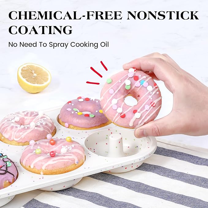 3 Pcs Silicone Donut Pan for Baking with Metal Reinforced Frame Nonstick 6 Cavity Donut Molds Doughnut Tray 3.25 Inch Large Bagel Molds (Cream)