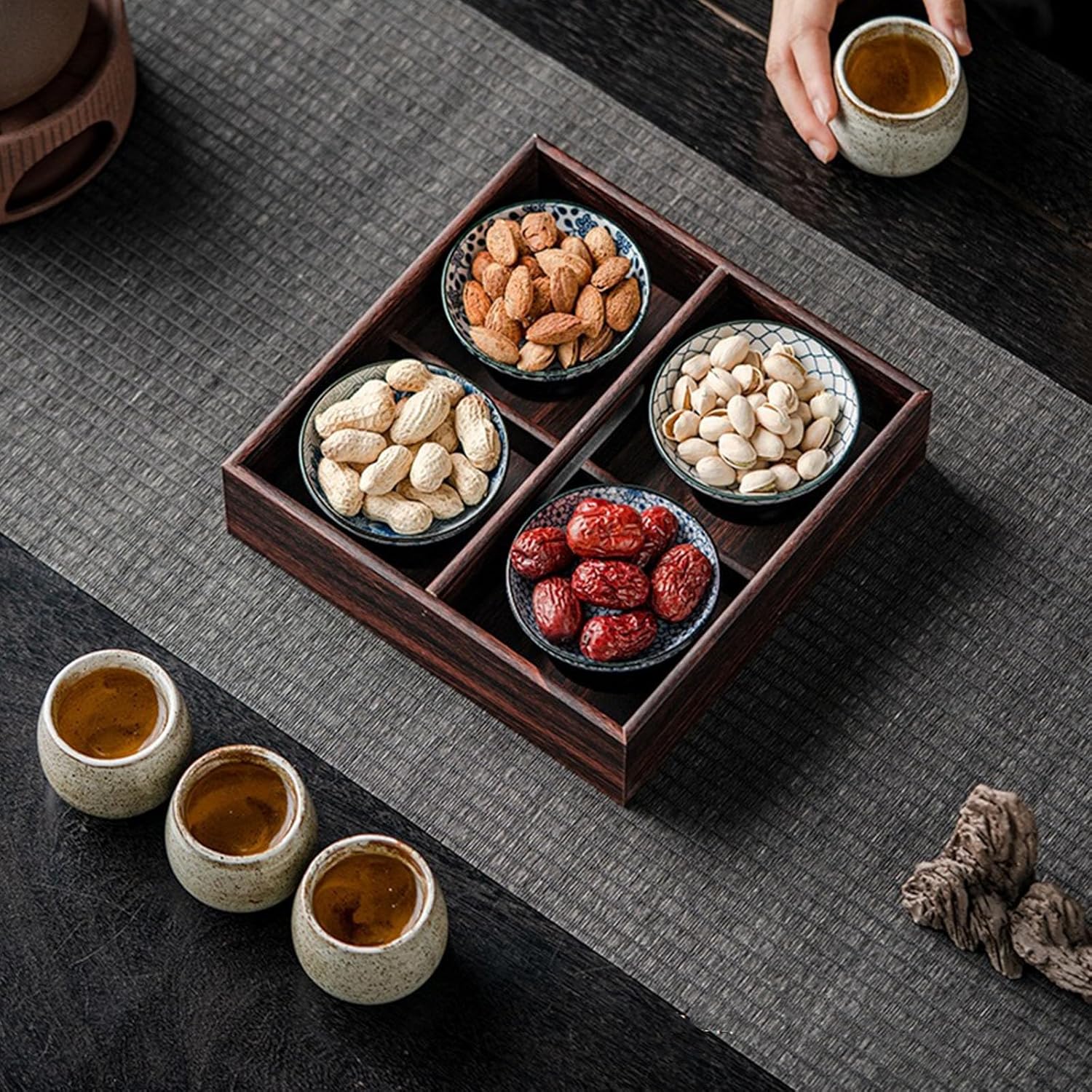 Rustic Wooden Serving Trays with Handle, Serving Platters, Charcuterie Board Set of 5 Nesting Food Trays for Serving Food, Home Decor/Breakfast/Coffee Table/Butler/Ottoman/Bed Tray