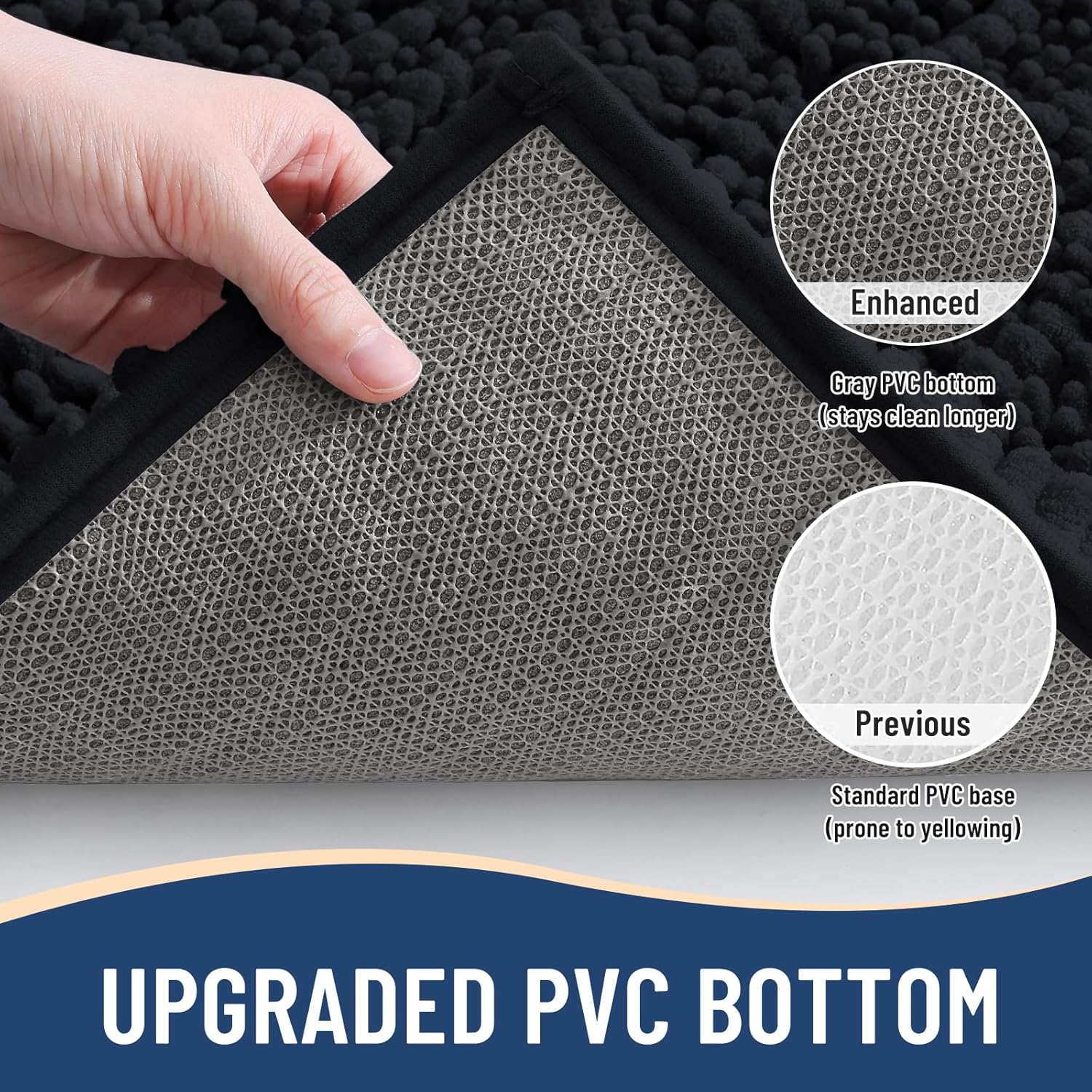 Arotive Luxury Chenille Bathroom Rug Mat, Extra Soft Thick Absorbent Shaggy Bath Rugs, Non-Slip Machine Wash Dry, Plush Bath Mats for Bathroom, Shower and Tub, 45x27, Black