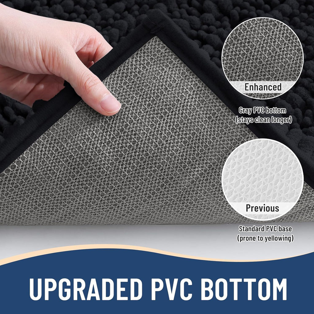 Arotive Luxury Chenille Bathroom Rug Mat, Extra Soft Thick Absorbent Shaggy Bath Rugs, Non-Slip Machine Wash Dry, Plush Bath Mats for Bathroom, Shower and Tub, 47x24, Black