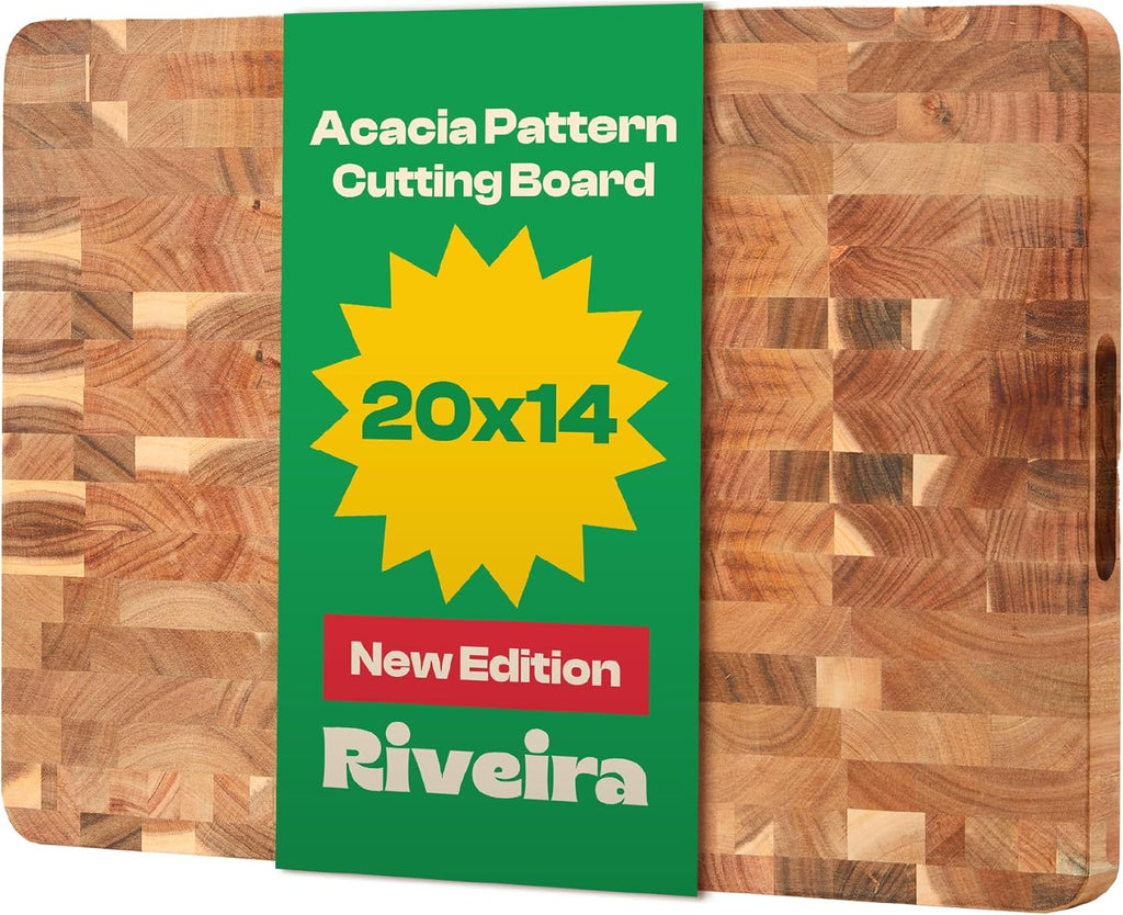 Riveira Acacia Wood Cutting Board – Gourmet Acacia Grandeur: 20 x 14 Wooden Cutting Board – Natural Wooden Cutting Boards For Kitchen Decorative – Innovative Juice Grooves Acacia Wooden Chopping Board