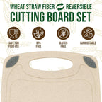 2-Piece Reversible Cutting Board Set Made from Natural Food Grade Wheat Straw Material - Eco-Conscious Alternative to Plastic - Gluten Free & BPA Free Chopping Boards for Kitchen