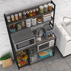 Kitchen Bakers Rack with Baskets,Free Standing Shelf,5-Tier Kitchen Utility Storage Shelf with Hooks, Microwave Oven Stand Rack Grey