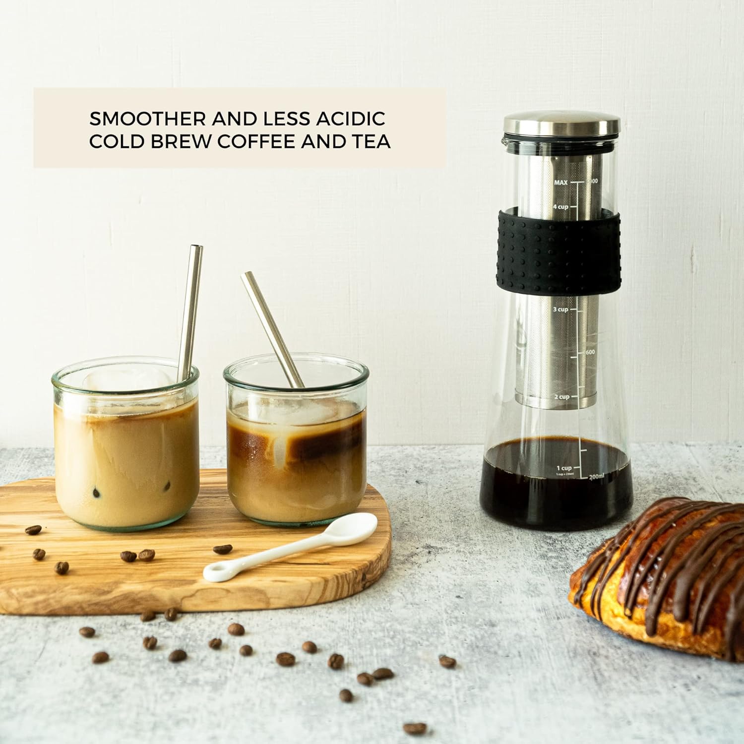 Cafe Crush Club Cold Brew Coffee Maker | Fire Toughened Borosilicate Glass | 304 Stainless Steel Infuser | 1000ml / 34 oz | Cold Brew Iced Coffee Pitcher