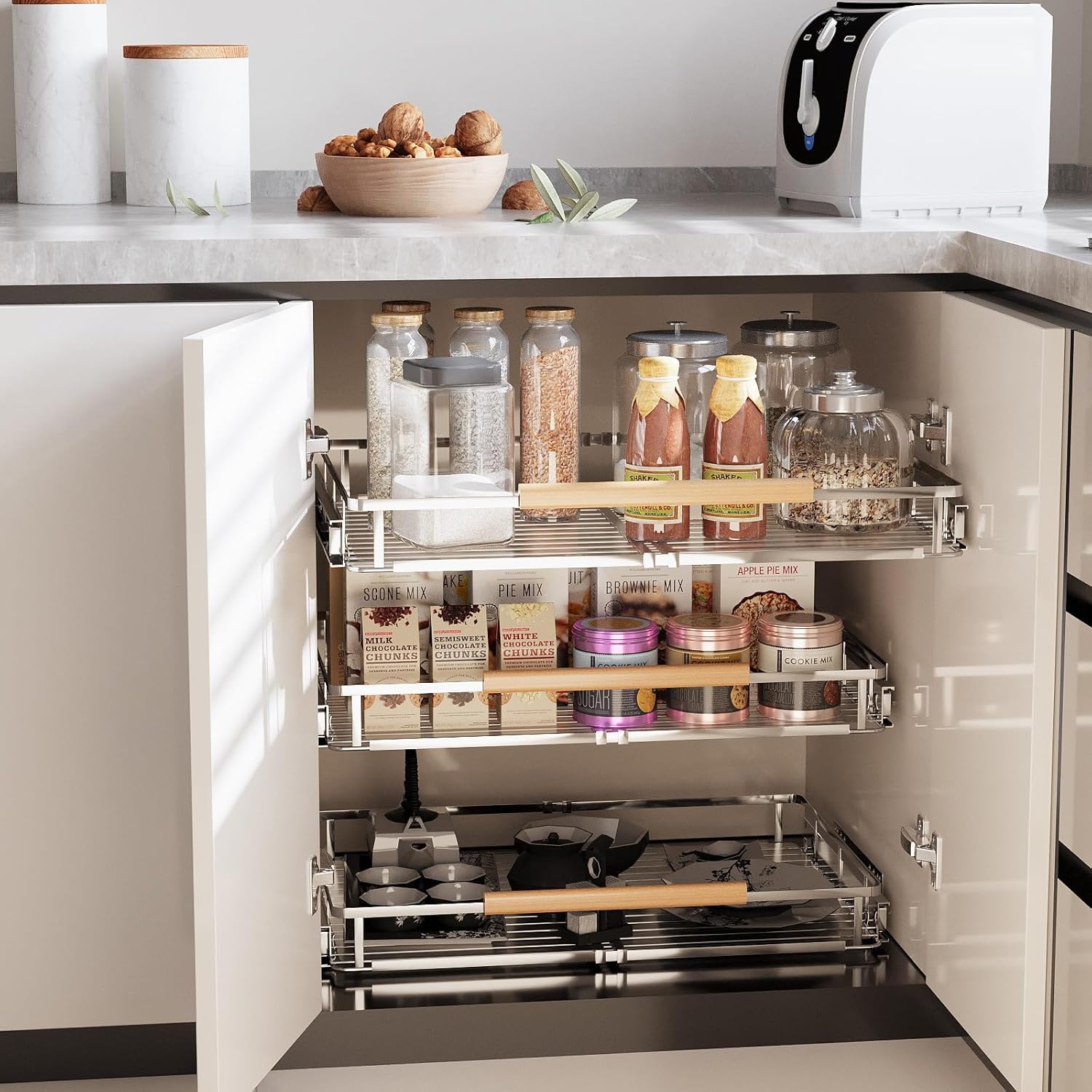 2Pack Expandable Pull Out Cabinet Organizer, Adjustable Width:17.1~28''W x 22.5''D Under Sink Organizer, Drawer Storage Shelves for Kitchen, Bathroom, Closet, Pantry, Cupboard, Pots, Pans