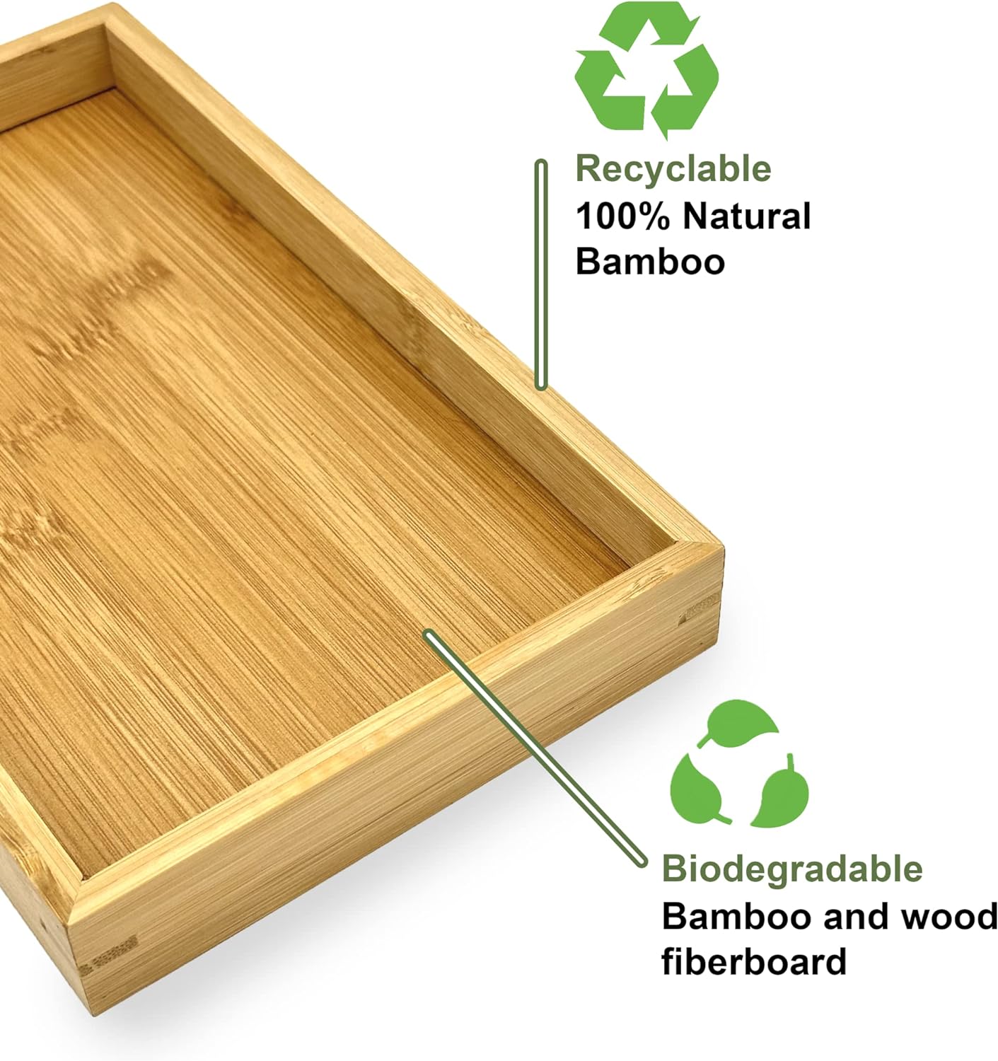 Bam & Boo (2-Pack) Natural Bamboo Rectangle Serving & Vanity Tray - for Kitchen, Bathroom, Countertop, Coffee Table (11" x 7.5" x 1.2")