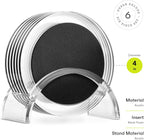 Acrylic Drink Coasters Set of 6 | Premium Stylish Black 4 Inch Coaster Set for Tabletop, Coffee Table Protection | Coasters Will Not Scratch Your Wood Tables or Stick to Glass | Home Decor Accent