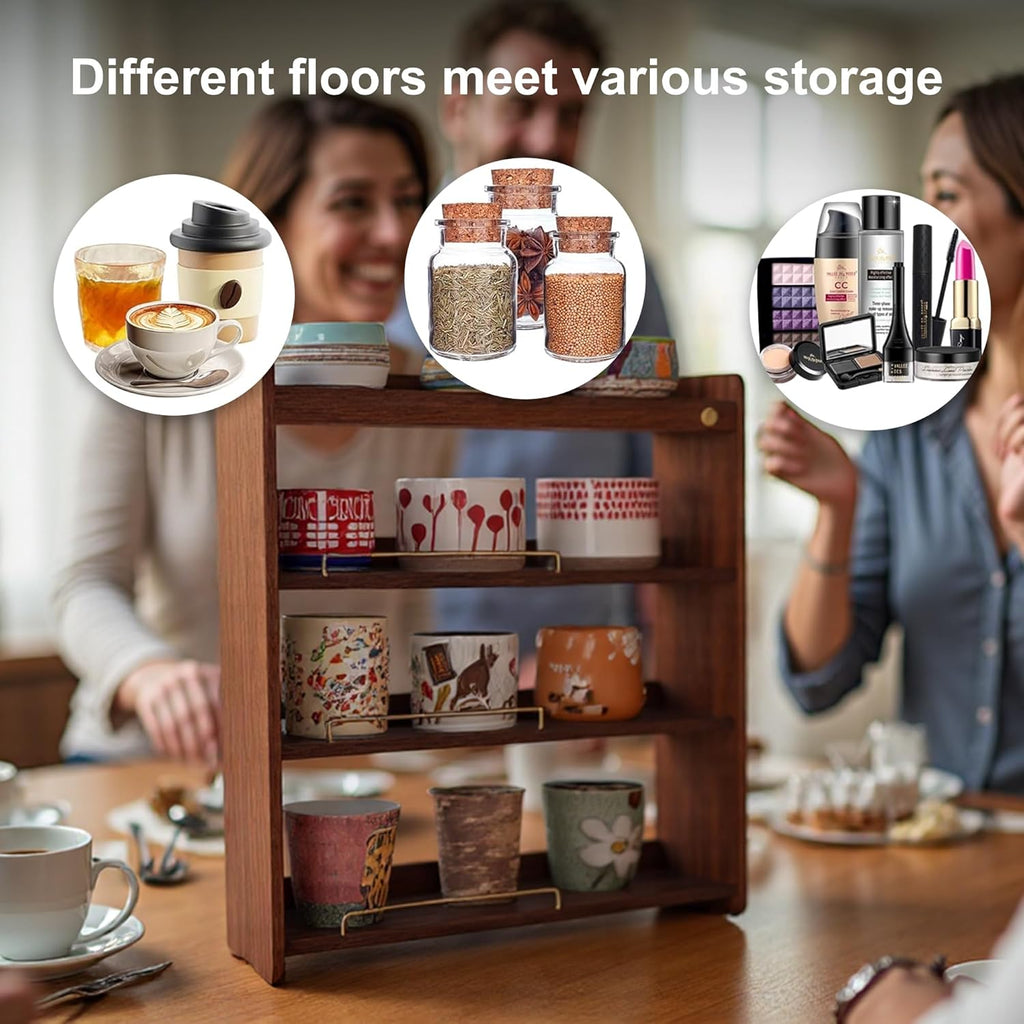 Coffee Mug Holder Wooden Cup Rack Mug Display Shelf Coffee Cup Holder for Countertop 4 Tier Wood Coffee Mugs Holder for Kitchen Coffee Cup Storage