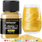 NiHome Edible Food-Grade Glimmer Powder Glitter Luster Dust Metallic Food Decorating Sprinkle Glimmery Dust for Drink Wine Beverage Cake Candy Dessert Bakery Restaurant Vegan (0.18oz/5g, Sunlit)