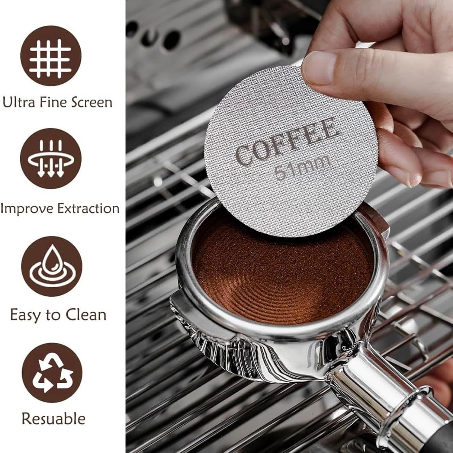 51mm Espresso Tamper and Espresso Puck Screen Set, Espresso Tamper with Calibrated Spring, Premium Barista Stainless Steel Coffee Tamper with Puck Screen, Espresso Handle Tamper for Espresso Machine