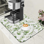 Eucalyptus Leaves Dish Drying Mat for Kitchen Counter Bar Mat Hide Stain Absorbent Rubber Backed Coffee Mat Coffee Maker Espresso Machine Accessories 11.8 x 19.7 Inch