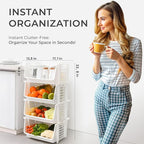 TidyFriend Large Stackable Storage Bins for Pantry - 4 Pack, Stackable Bins For Organizing Food, Kitchen, and Bathroom Essentials (White)