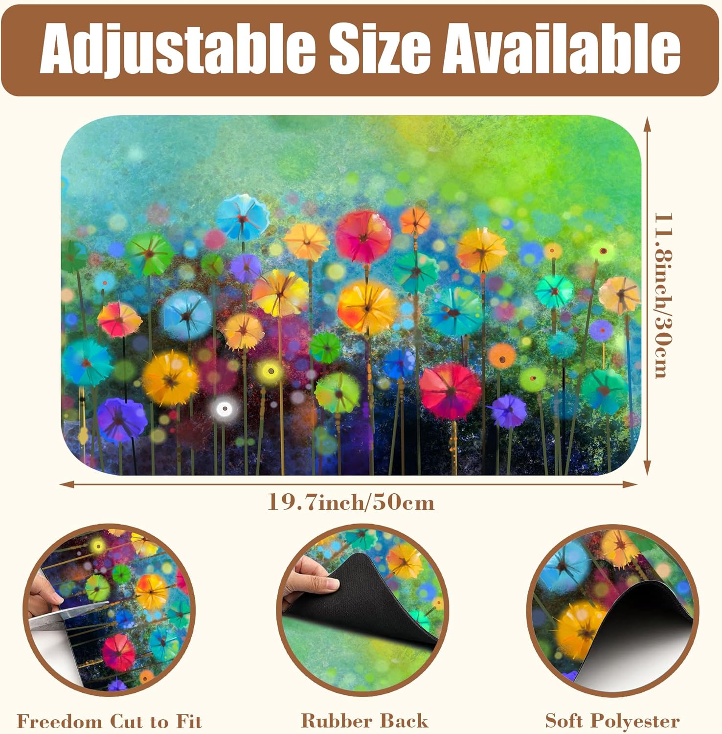 Dish Drying Mat Watercolor Rainbow Dandelion Coffee Bar Mat for Countertop Absorbent Hide Stain Rubber Backed Dish Drainer Rack Pad Espresso Machine Dining Room Decoration 11.8 x 19.7 Inch