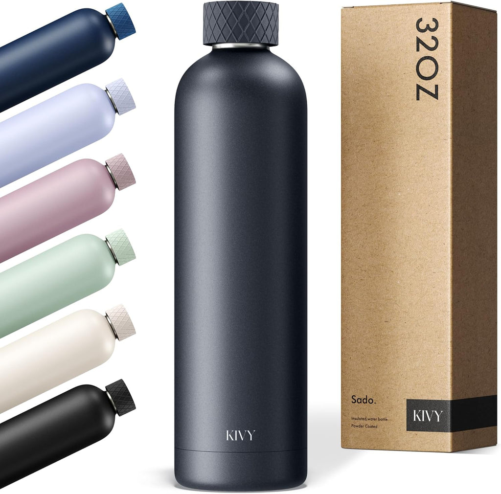 KIVY Stainless Steel Insulated Water Bottle 32oz [LEAK PROOF] Cold Up to 24 Hours, Hot Up to 18 Hours - Insulated Stainless Steel Water Bottle - Thermo Flask Drinking Bottle - BPA Free Water Bottle