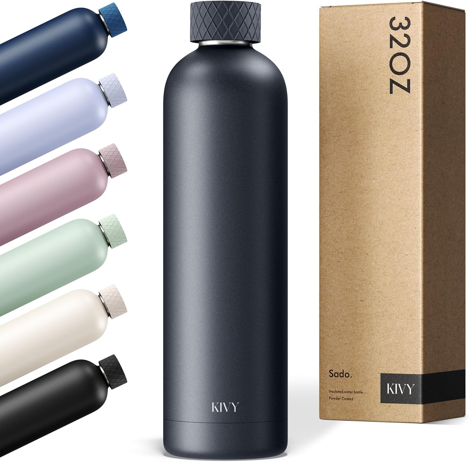 KIVY Stainless Steel Insulated Water Bottle 32oz [LEAK PROOF] Cold Up to 24 Hours, Hot Up to 18 Hours - Insulated Stainless Steel Water Bottle - Thermo Flask Drinking Bottle - BPA Free Water Bottle
