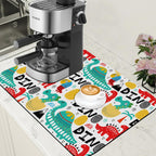 Dinosaur with Palms and Eggs Coffee Mat Absorbent Dish Drying Mat for Kitchen Counter Hide Stain Rubber Backed Coffee Bar Accessories Fit Under Espresso Machine Dish Drainer, 15.7 x 23.6 Inch