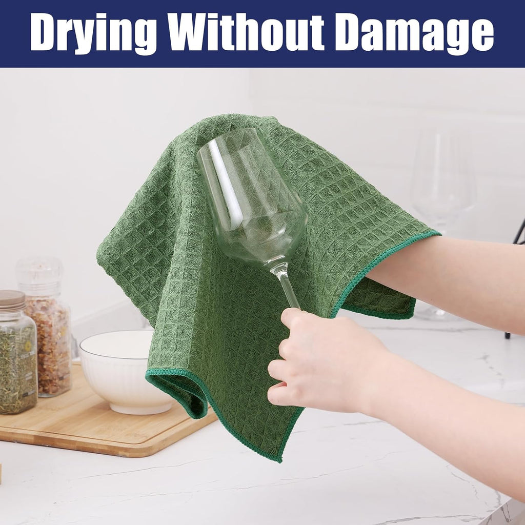 Homaxy Microfiber Waffle Weave Kitchen Dish Cloths, 12 x 12 Inch Ultra Absorbent and Solid Color Dish Towels for Kitchen Fast Drying Dishcloth for Washing Dishes, 12 Pack, Grass Green