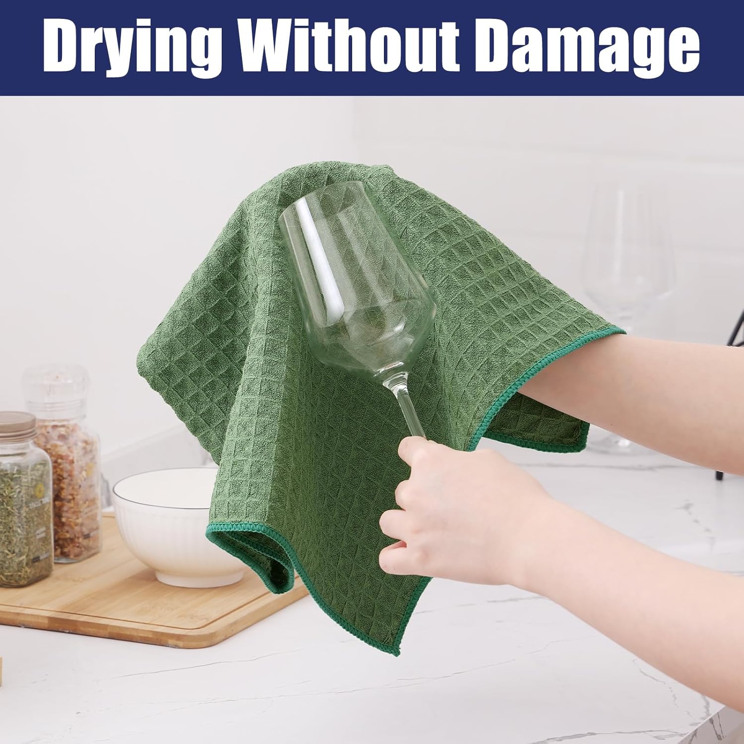 Homaxy Microfiber Waffle Weave Kitchen Dish Cloths, 12 x 12 Inch Ultra Absorbent and Solid Color Dish Towels for Kitchen Fast Drying Dishcloth for Washing Dishes, 8 Pack, Grass Green