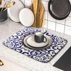 Boho Ethnic Design Dish Drying Mat for Kitchen Counter,Blue Bohemian Mandala Drying Mat 16 x 18 Inch with High Absorbent Reversible Microfiber Dish Drying Pad Dish Rack Pad Drainer Mat for Coffee Bar