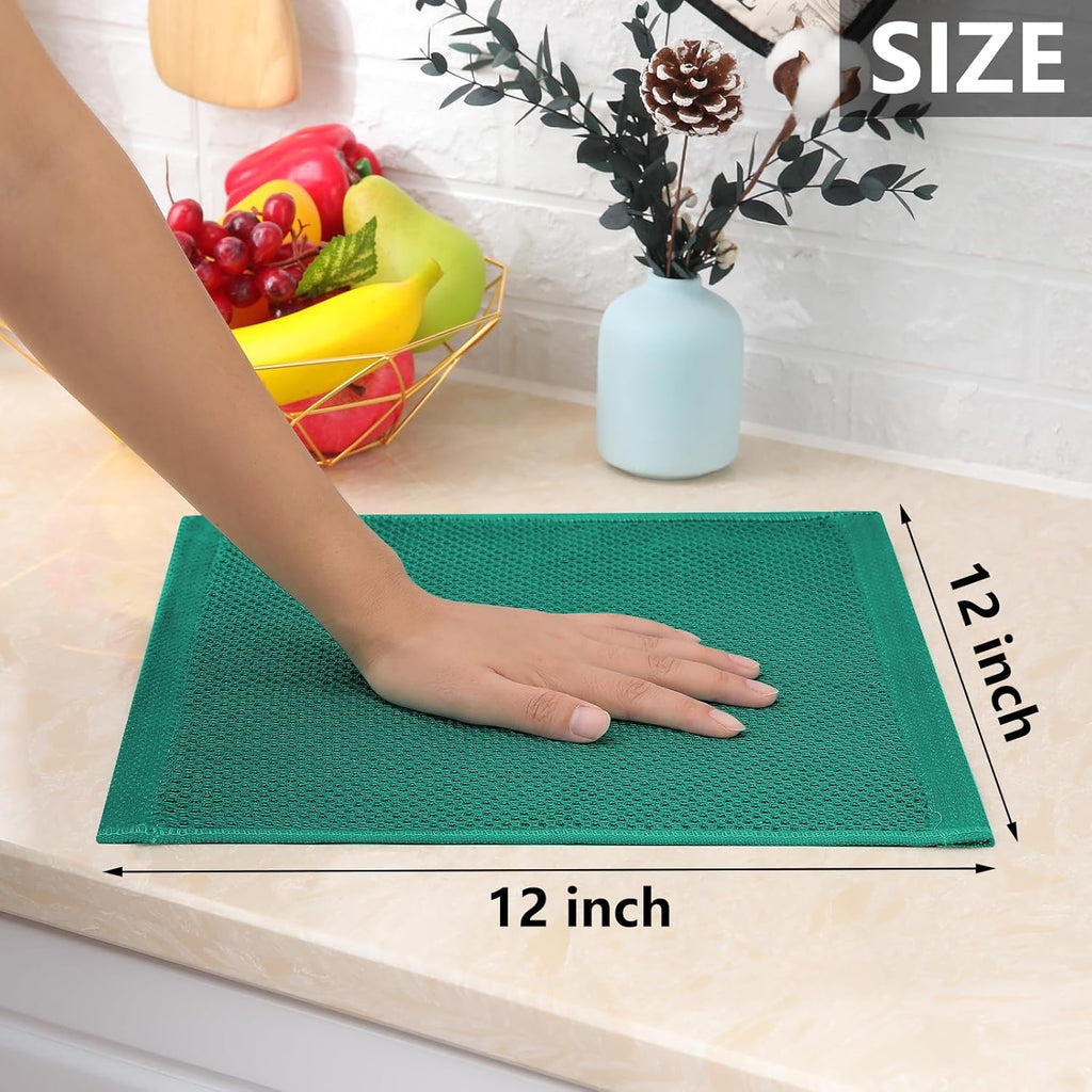 Homaxy 100% Cotton Waffle Weave Kitchen Dish Cloths, Ultra Soft Absorbent Quick Drying Dish Towels, 12 x 12 Inches, 8-Pack, Dark Green