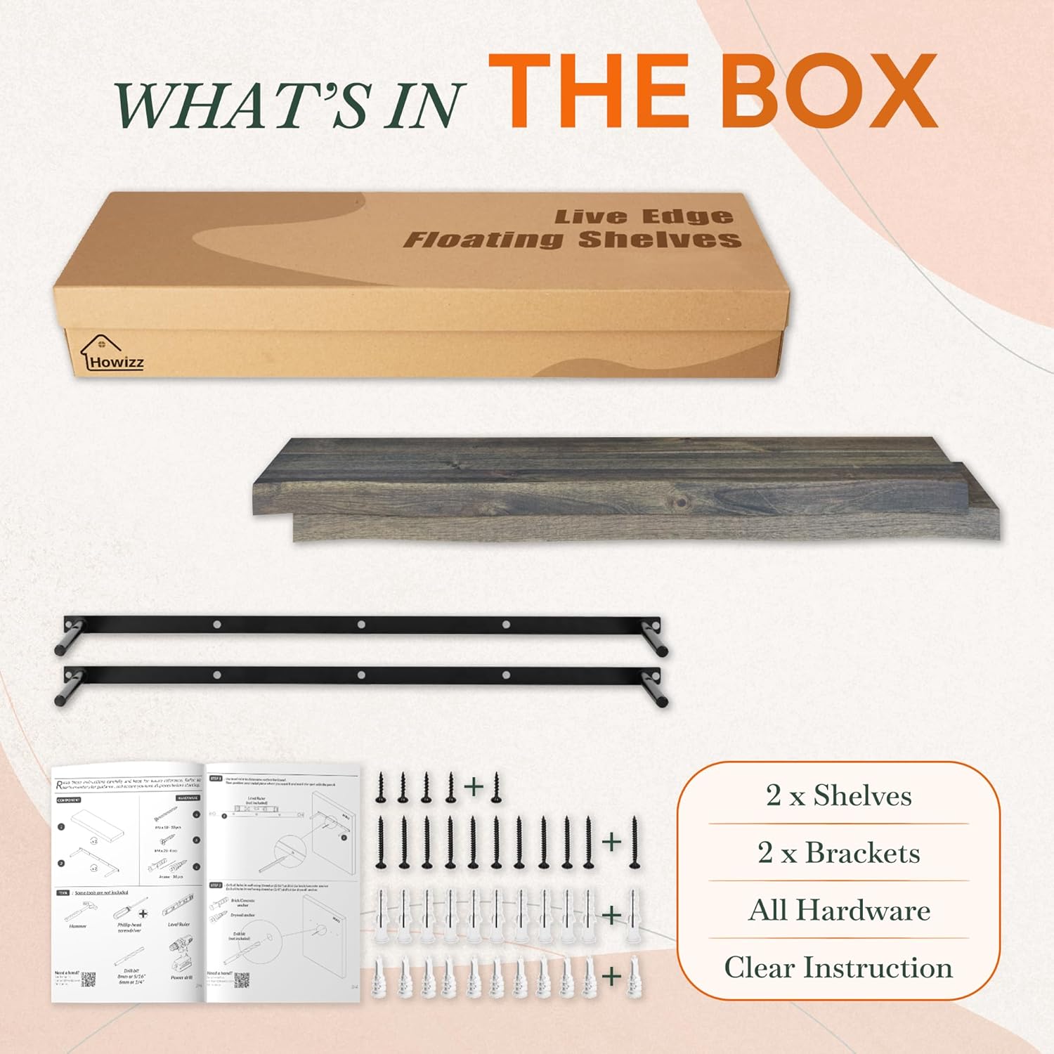 36" Acacia Live Edge Floating Shelves Set of 2 - Wall Mounted Wooden Shelf for Stylish Home Décor - Mocha Color 36x7.5x1.5 Inches