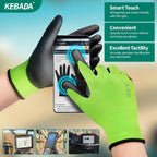 Kebada W1 Work Gloves for Men and Women, Touchscreen PU Coated Gloves with Grip, 50 Pairs Bulk Pack, Ideal for Warehouse Package Handling, Construction, Gardening, Green Small