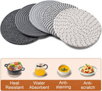 7 Inch Trivets for Hot Dishes, Pots and Pans, 5 Heat Resistant Pot Holders for Kitchen, Home Essentials, Hot Pads for Countertop and Table, Farmhouse Decor Vase Mats, Gray