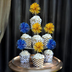 Ephlyn 30Pcs Foil Firework Cupcake Toppers Sparkles Fireworks Sticks Birthday Decorations Sparkle Tinsel Cocktail Fruit Toothpick for Birthday Wedding Graduation Party Cake Decorations Dark Blue Gold